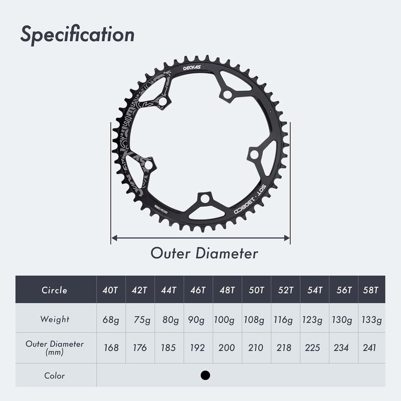 DJC Components DJC Bike Chainring 130BCD 40T to 58T Round Chainwheel Narrow Wide Tooth Lightweight for 7 8 9 10 11 12 Speed Road Bike Folding Bike - Image 3